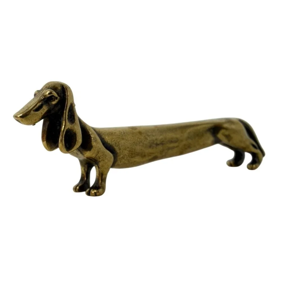 Brass Dachshund Miniature Figurine Wiener Dog Desk Decor Doxie Collectible Gift